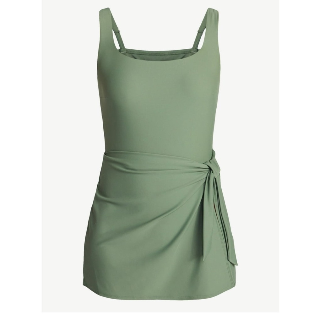Time and Tru Women Olive Night Faux Wrap Swim Dress XL 16-18 NWT